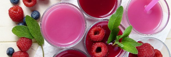 Szklanki, Borówki, Maliny, Napoje