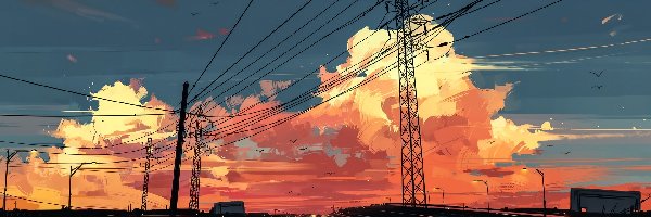 Zachód słońca, Droga, Digital Art