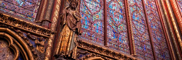 Francja, Kościół, Kaplica Sainte Chapelle, Wnętrze, Figura, Paryż, Wyspa Cite