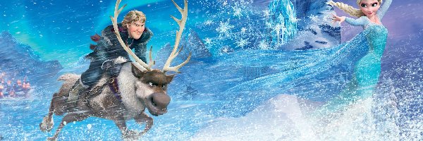 Zima, Kraina lodu, Renifer Sven, Kristoff, Frozen, Śnieg, Elsa, Bajka