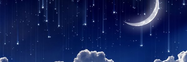 Noc, Chmury, Niebo, Grafika, Gwiazdy, Księżyc