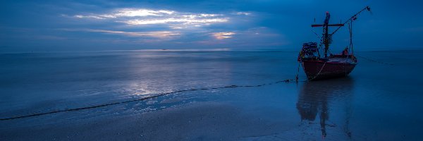 Tajlandia, Plaża, Łódź, Morze, Wschód Słońca