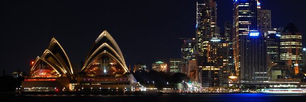 Wieżowce, Australia, Sydney, Noc, Sydney Opera House