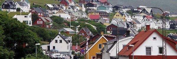 Panorama, Wyspy Owcze, Miasto Klaksvik, Domy