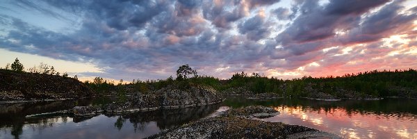 Rosja, Drzewa, Skały, Jezioro Ładoga