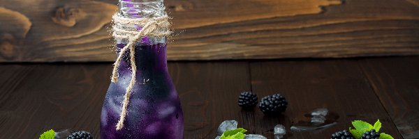 Listki, Lód, Jeżyny, Deski, Sok, Butelka