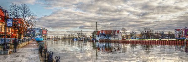 Budynki, Rzeka, Motława, HDR, Nabrzeże, Gdańsk