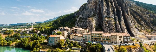 Most, Góra, Domy, Rzeka, Francja, Sisteron