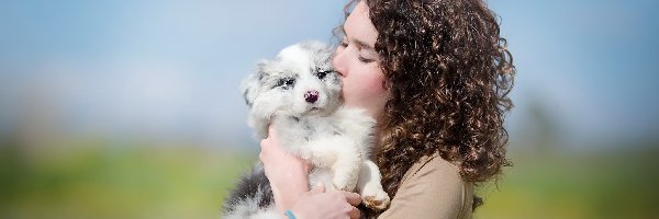 Szczeniak, Przytulenie, Border collie, Kobieta