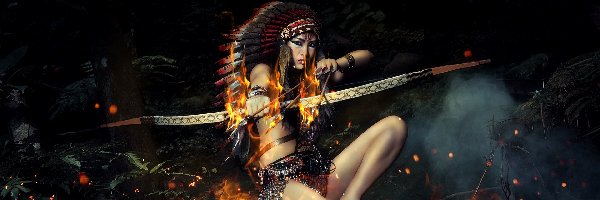 Indianka, Łuk, Ogień, Kobieta