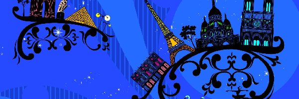 Grafika, Zabytki, Paryż, Niebieskie tło, Wieża Eiffla