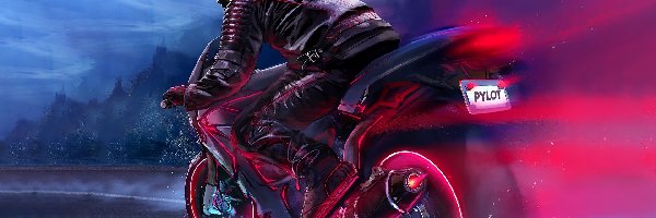 Digital Art, Motocyklista, Motocykl, Pilot, Kask