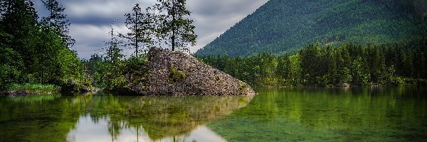 Drzewa, Niemcy, Góry Alpy, Odbicie, Bawaria, Jezioro Hintersee