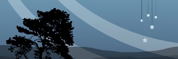 Drzewo, Grafika, Trawa, Noc