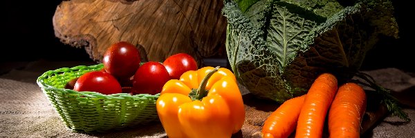 Warzywa, Papryka, Kapusta, Marchew, Pomidory