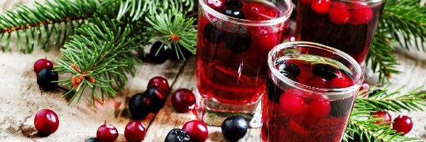 Gałązki, Szklanki, Żurawina, Owocowy, Napój, Aronia, Borówka brusznica