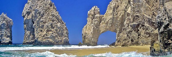 Meksyk, Fale, Niebo, Plaża, Morze, Cabo San Lucas, Skały