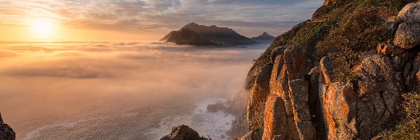 Republika Południowej Afryki, Skały, Morze, Zachód słońca, Góra Chapmans Peak