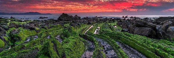 Morze, Chmury, Wybrzeże, Hiszpania, Świt