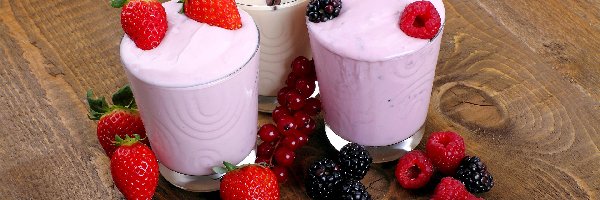 Maliny, Owoce, Owoce, Szklanki, Truskawki, Porzeczki, Jeżyny, Jogurt