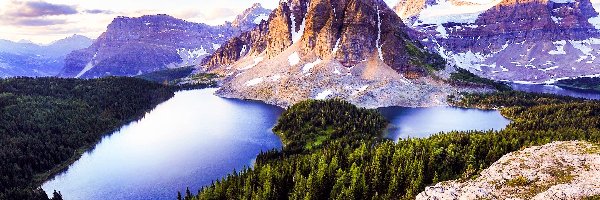 Jezioro Sunburst Lake, Jezioro Cerulean, Park Prowincjonalny Mount Assiniboine, Kolumbia Brytyjska, Kanada, Jeziora, Jesień, Góra Mount Assiniboine, Góry