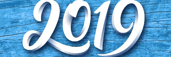 Nowy Rok, Białe, 2019, Niebieskie tło, Cyfry