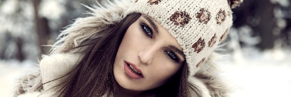 Makijaż, Moda, Czapka, Brunetka