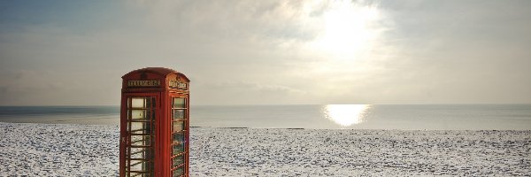 Morze, Na, Plaży, Śnieg, Telefoniczna, Budka