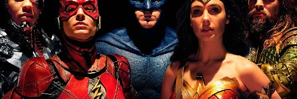Gal Gadot - Wonder Woman, Ray Fisher - Cyborg, Ben Affleck - Batman, Liga Sprawiedliwości - Justice League, Film, Ezra Miller - Flash, Jason Momoa - Aquaman