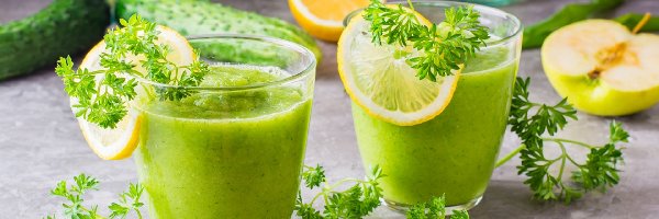Szklanki, Ogórek, Jabłko, Smoothie, Napój, Plastry pomarańczy, Pietruszka