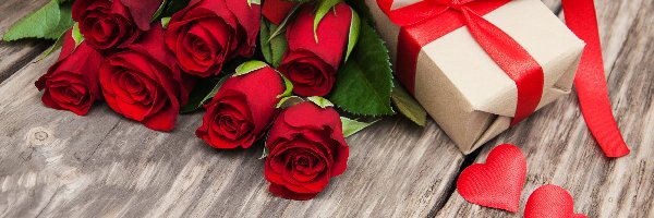 Bukiet kwiatów, Czerwone, Róże, Prezent, Serca