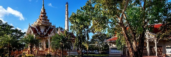 Świątynia, Drzewa, Skwer, Buddyjska