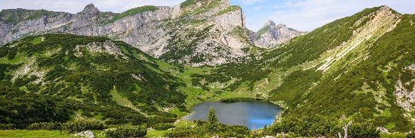 Austria, Jezioro Zireiner See, Góry, Konary, Wzgórza