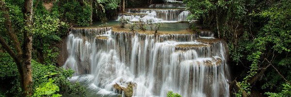 Prowincja Kanchanaburi, Drzewa, Park Narodowy Erawan, Tajlandia, Kaskada, Wodospad Erawan waterfall