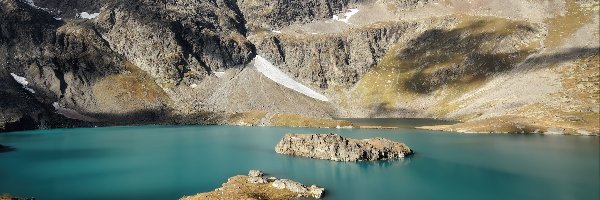 Rosja, Jezioro Ciszy, Kamienie, Kaukaz, Góry, Karaczajo-Czerkiesja, Wysepka