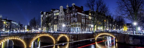 Kanał, Budynki, Most, Amsterdam