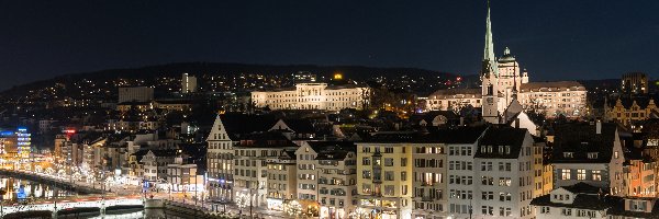 Szwajcaria, Noc, Miasto, Zurich