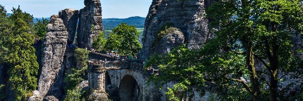 Formacja skalna, Turyści, Most, Niemcy, Basteibrücke