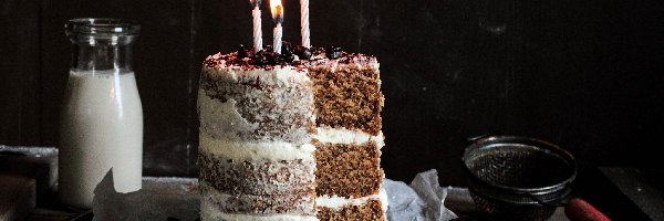 Trzy, Urodziny, Świeczki, Tort