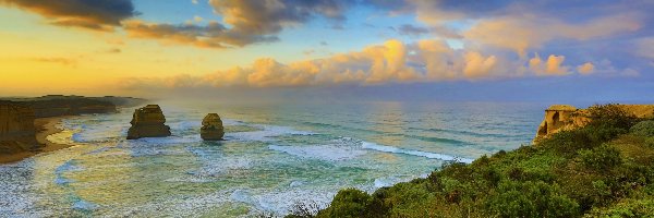 Australia, Morze, Świt, Park Narodowy Port Campbell, Dwunastu Apostołów, Kolumny wapienne