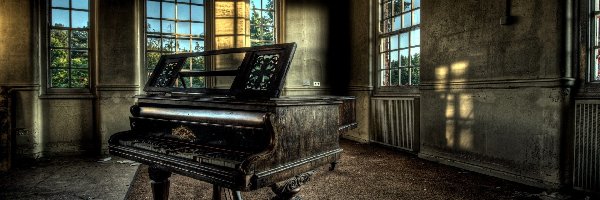 Pianino, Pokój, Stare, Okna, Słońce