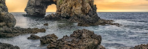 Łuk, Morze, Skały, Great Pollet Arch, Hrabstwo Donegal, Irlandia