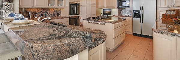 Kuchnia, Meble, Beżowe, Blaty, Marmurowe