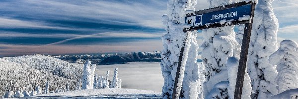 Zima, Krajobraz, Tablica, Góry