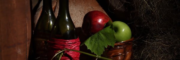 Butelki, Wino, Jabłka