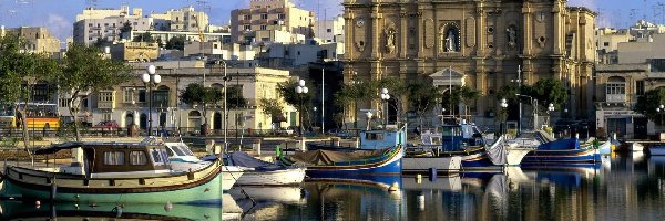 Port, Malta, Łódki, Domy
