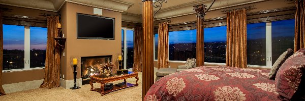 Telewizor, Kominek, Sypialnia