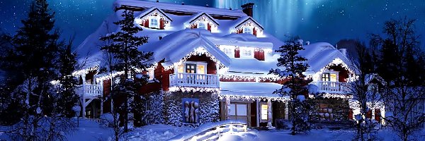 Zima, Dekoracje, Dom, Noc, Świąteczne