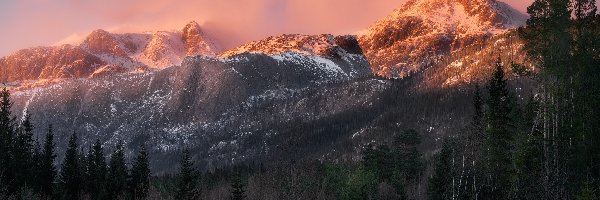 Niebo, Gmina Hemsedal, Hemsedal Top 20 Góry, Region Austlandet, Norwegia, Różowe, Drzewa