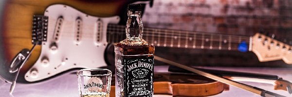 Skrzypce, Butelka, Szklanka, Gitara, Jack Daniels, Whisky